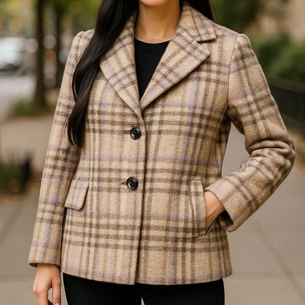 Sam Edelman Short Plaid Teddy Cream And Lavender Jacket